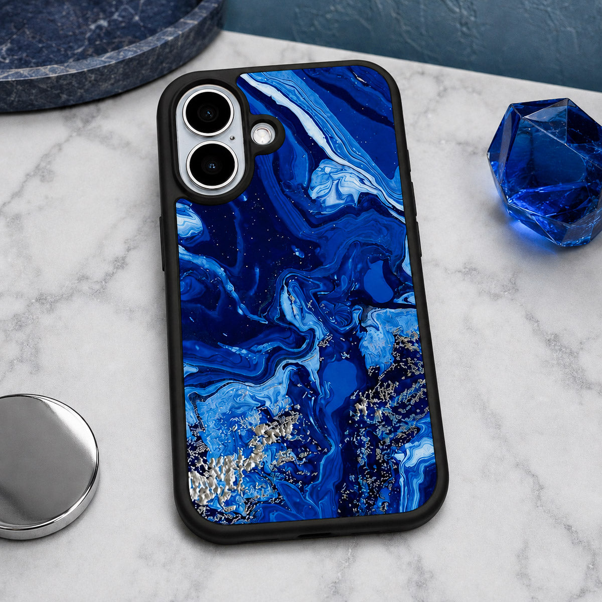 Navy Blue Designer iPhone 16 Plus Case – Mystic Waters | MagSafe — view 3