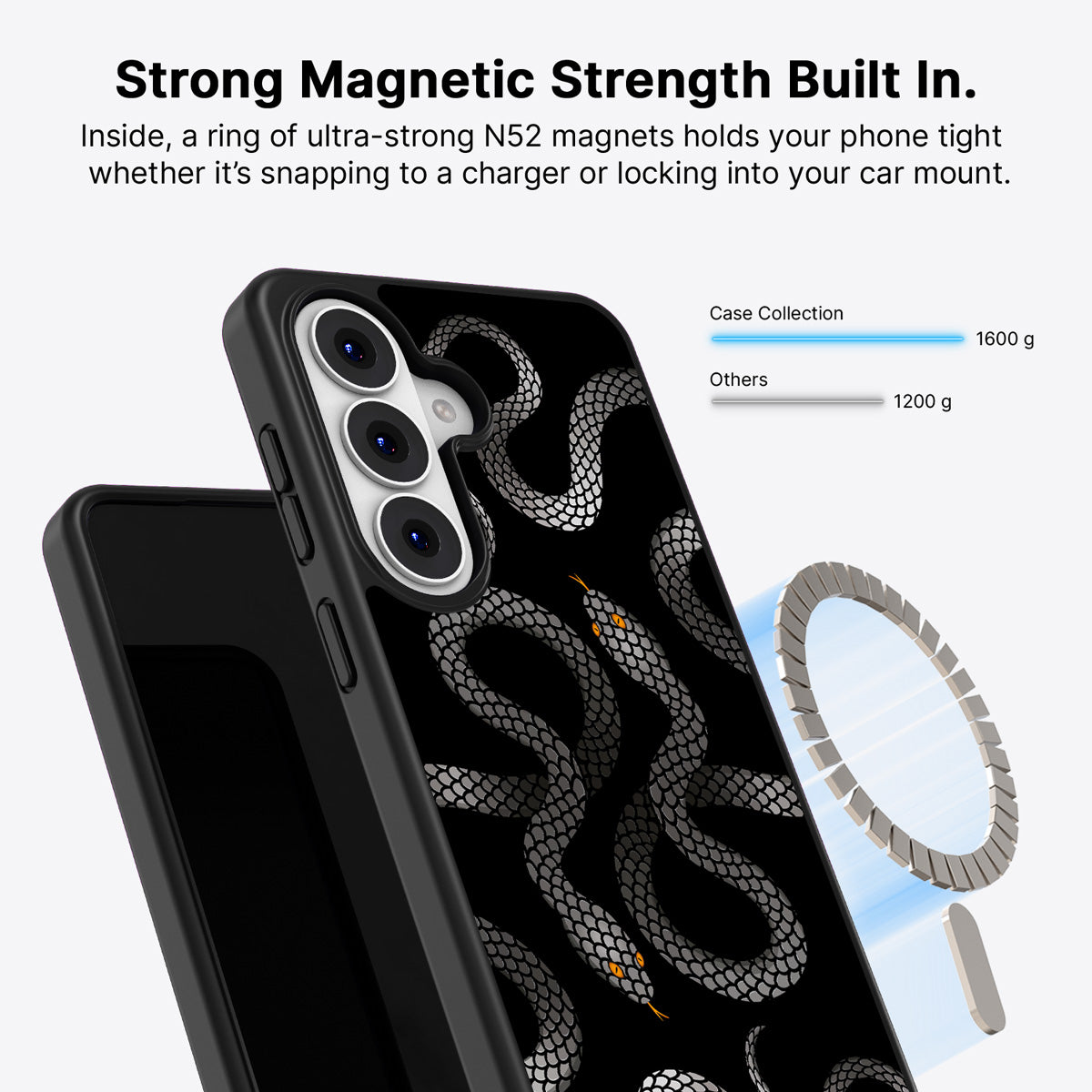 Samsung Galaxy S26 Plus Qi2 magnetic case with N52 magnets – Noir Serpent design