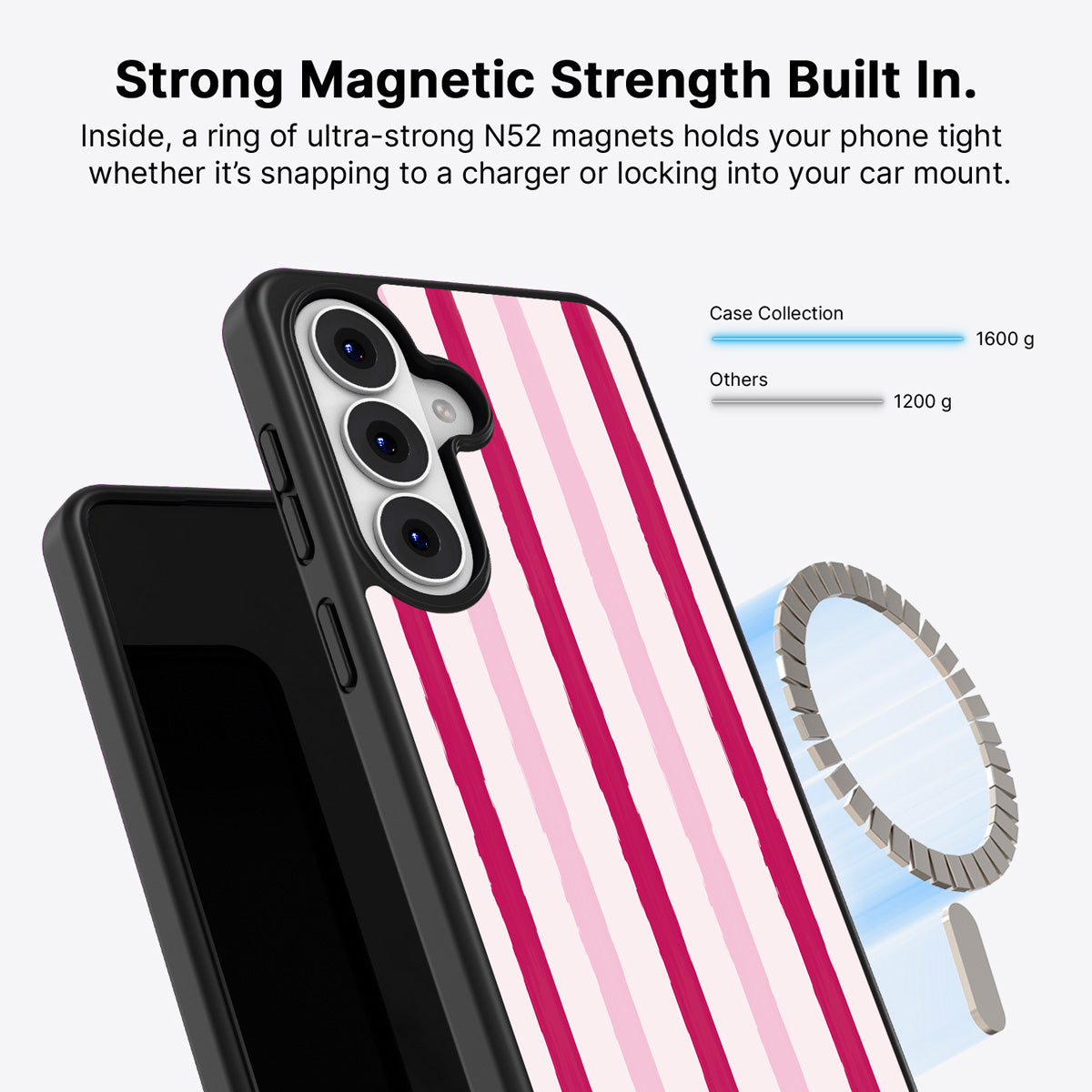 Samsung Galaxy S26 Qi2 magnetic case with N52 magnets – Pink Watercolor Stripes design