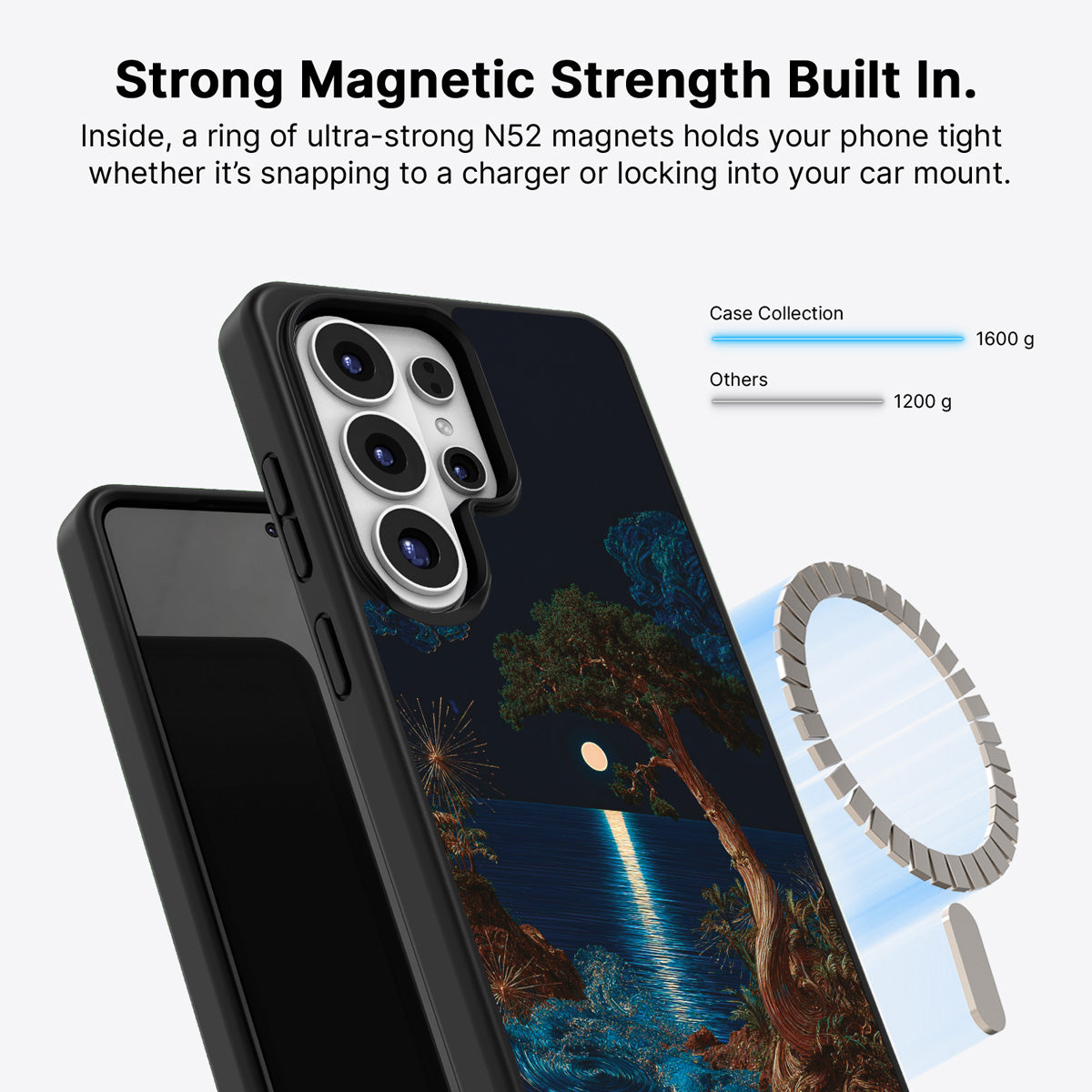 Samsung Galaxy S26 Ultra Qi2 magnetic case with N52 magnets – Quiet Moon design