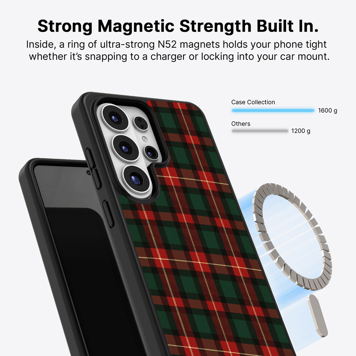 Samsung Galaxy S26 Ultra Qi2 magnetic case with N52 magnets – Royal Tartan design