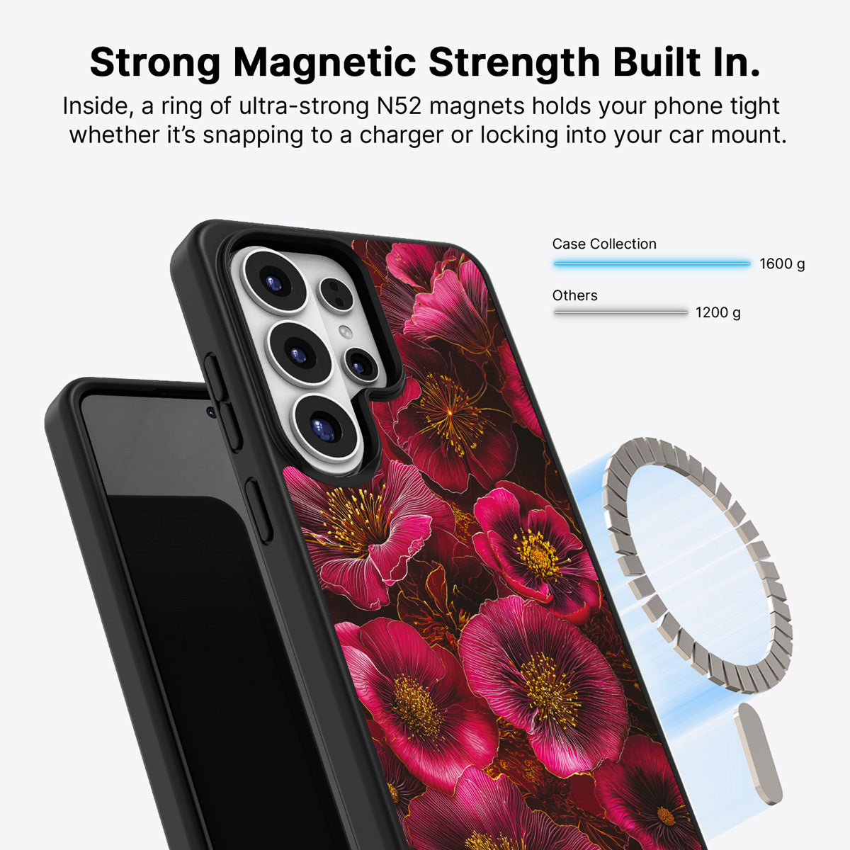 Samsung Galaxy S26 Ultra Qi2 magnetic case with N52 magnets – Ruby Flora design
