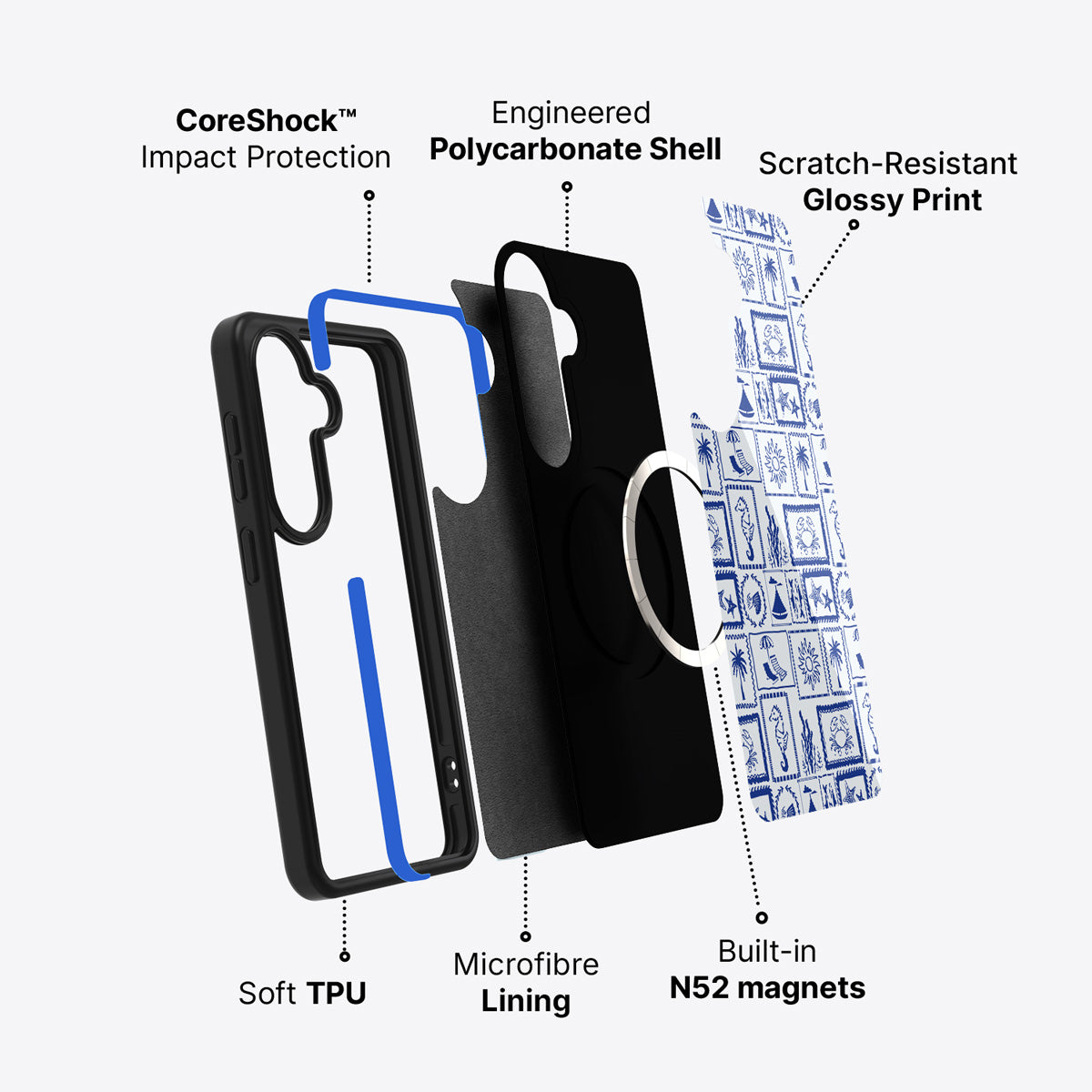 Samsung Galaxy S26 Plus case construction and features – Seaside Sketches phone case