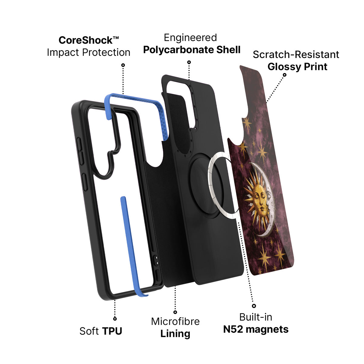 Samsung Galaxy S26 Ultra case construction and features – Sun and Moon phone case