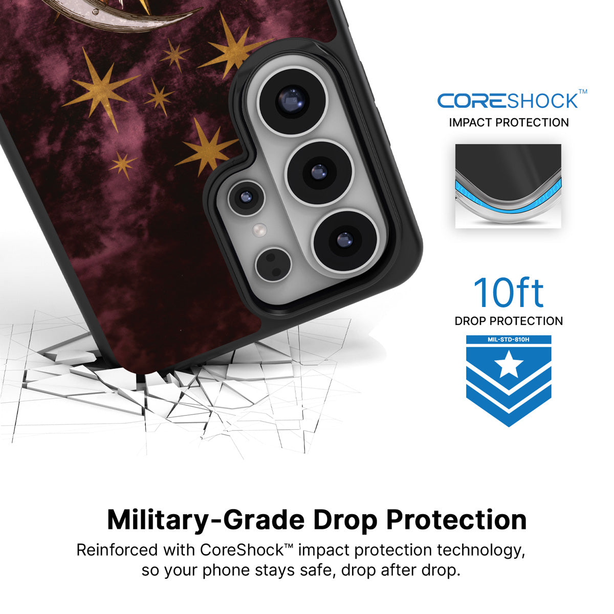 Sun and Moon Samsung Galaxy S26 Ultra case with 10ft military-grade drop protection