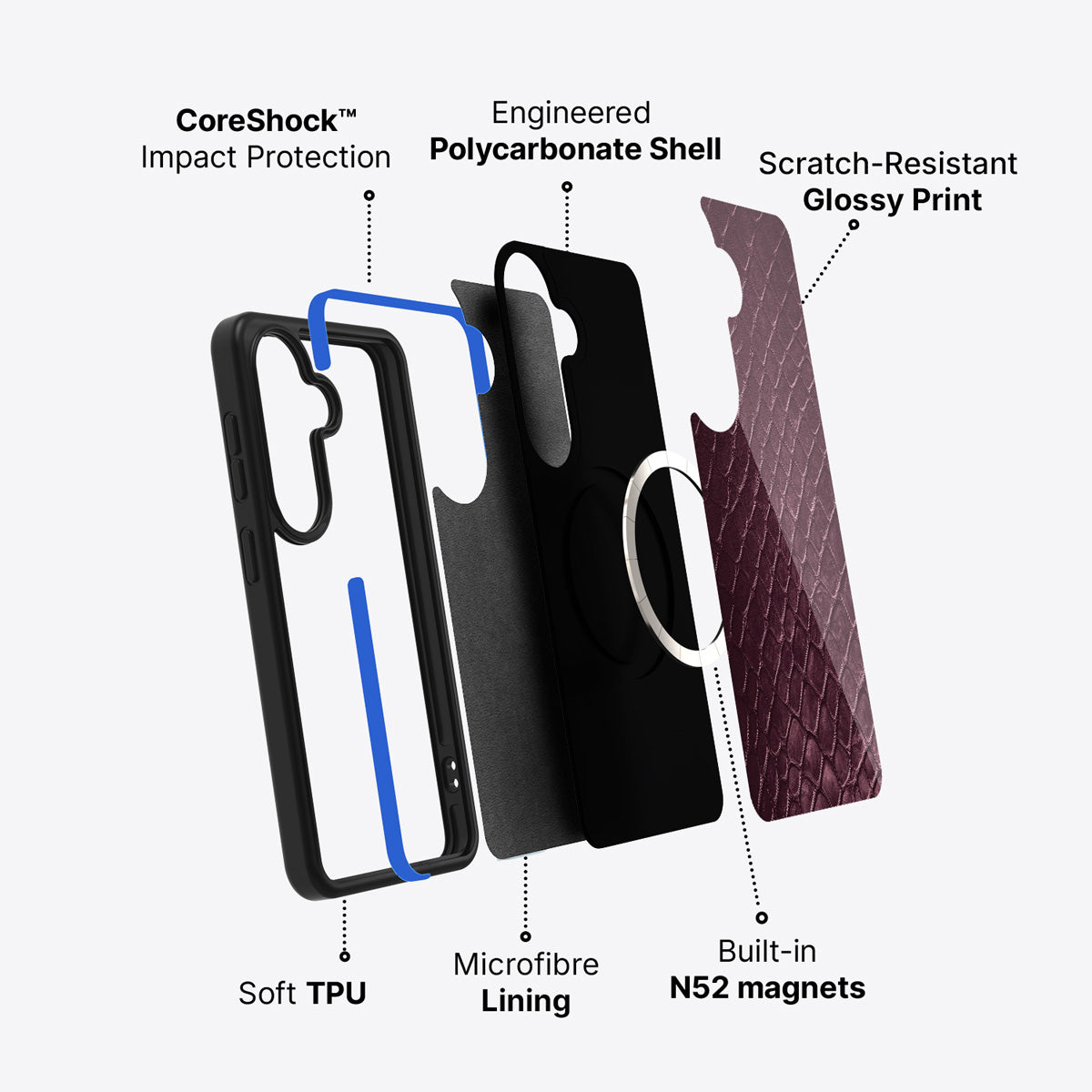 Samsung Galaxy S26 case construction and features – Wine Python phone case