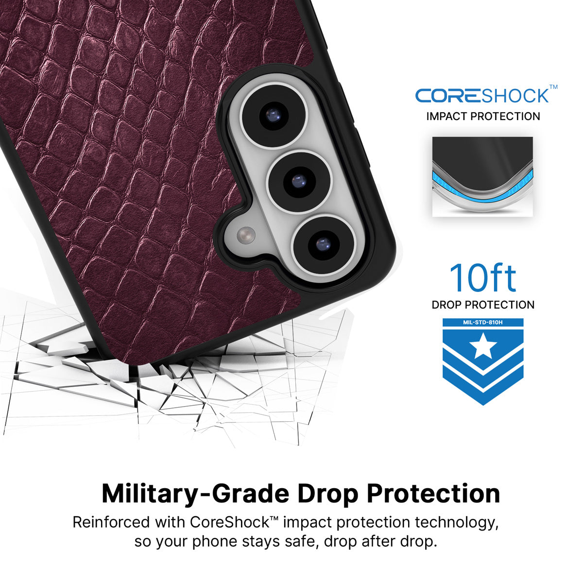 Wine Python Samsung Galaxy S26 Plus case with 10ft military-grade drop protection