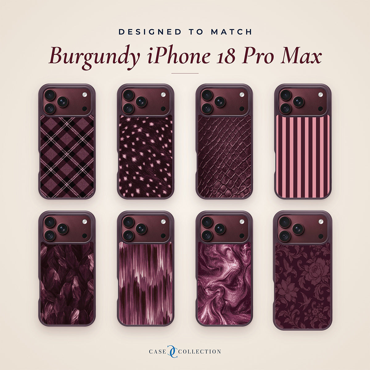 Burgundy designer iPhone 18 Pro Max cases from Case Collection