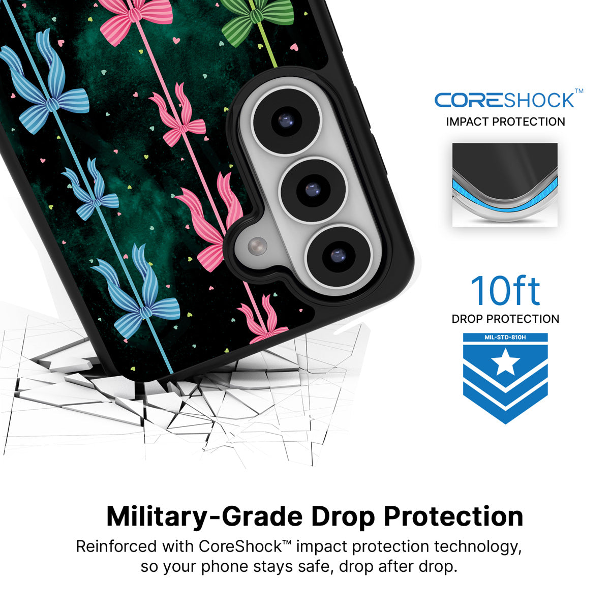 Aurora Bow Samsung Galaxy S26 case with 10ft military-grade drop protection