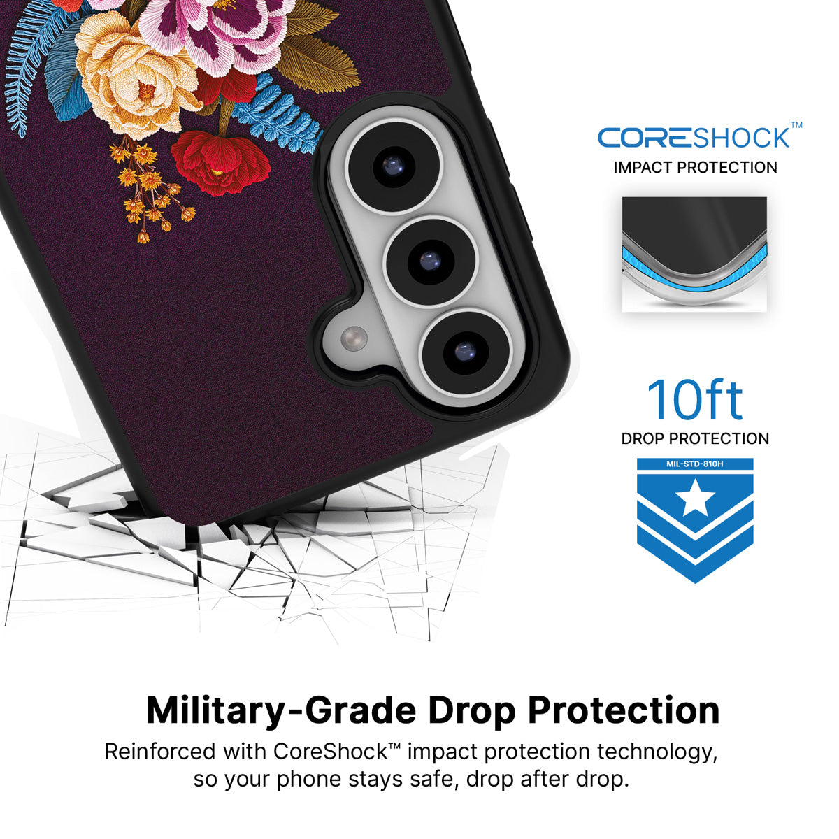 Baroque Bloom Samsung Galaxy S26 Plus case with 10ft military-grade drop protection