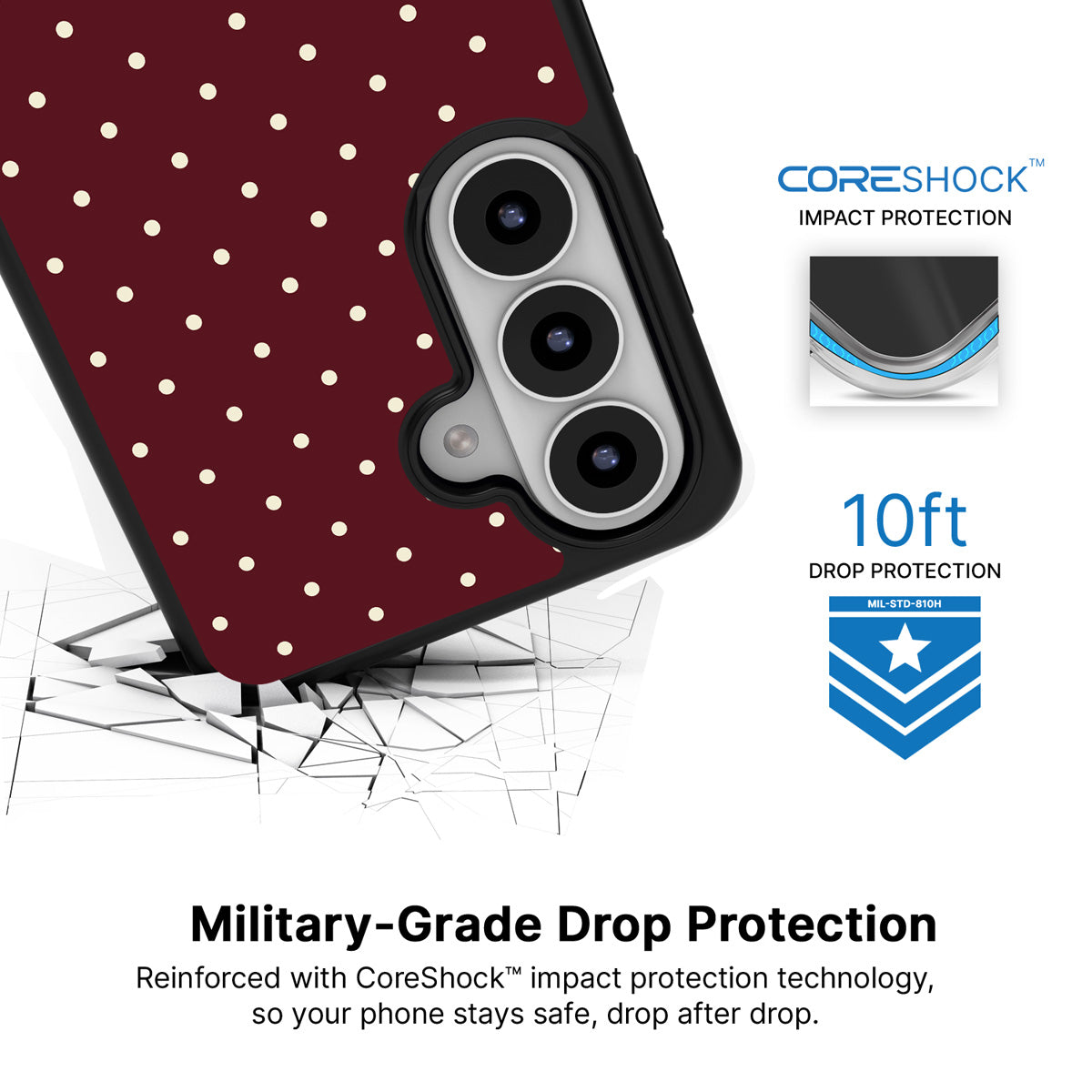 Burgundy Bloom Samsung Galaxy S26 case with 10ft military-grade drop protection