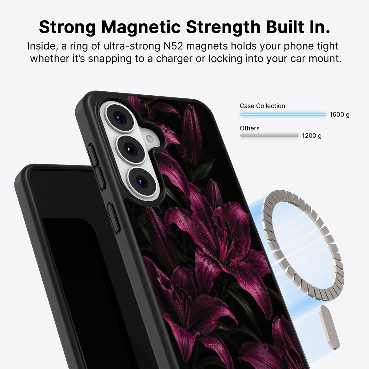 Samsung Galaxy S26 Plus Qi2 magnetic case with N52 magnets – Burgundy Lily design