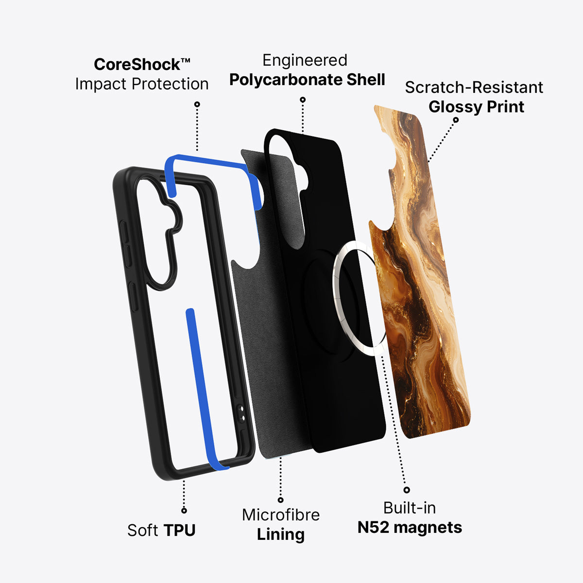 Samsung Galaxy S26 case construction and features – Caramel Swirl phone case