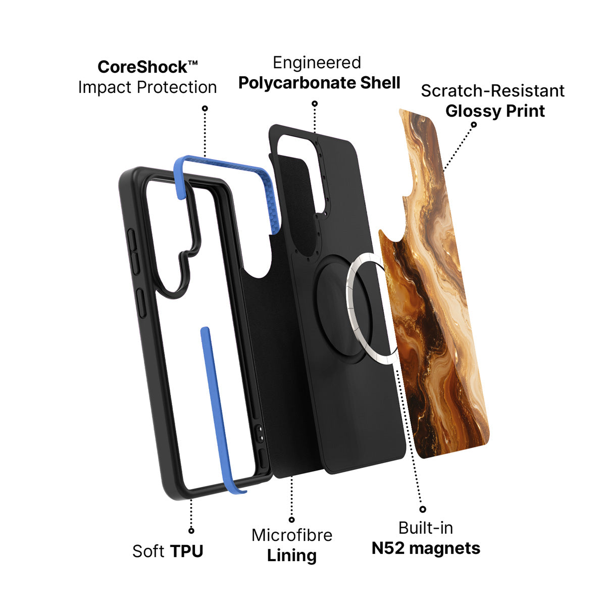Samsung Galaxy S26 Ultra case construction and features – Caramel Swirl phone case