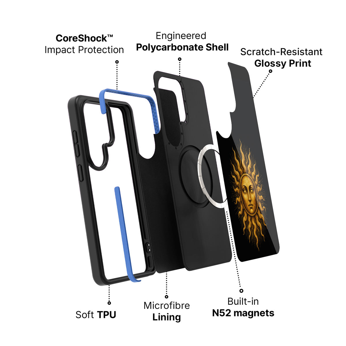 Samsung Galaxy S26 Ultra case construction and features – Celestial Sun phone case