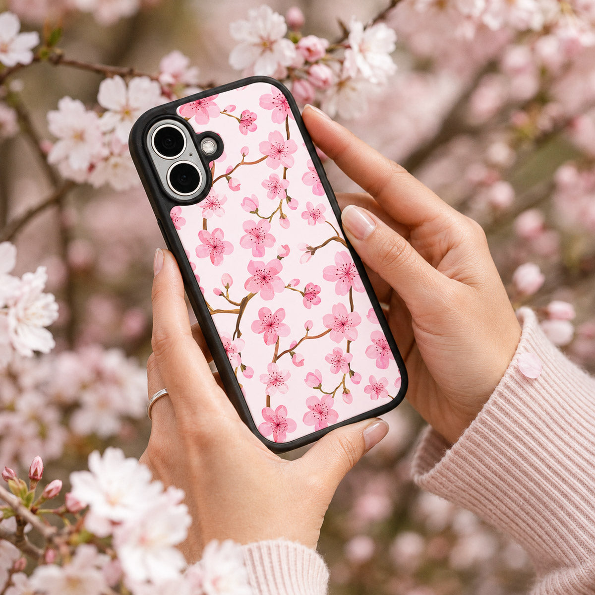 Pink Floral Designer iPhone 17 Case – Cherry Blossom | MagSafe — view 3