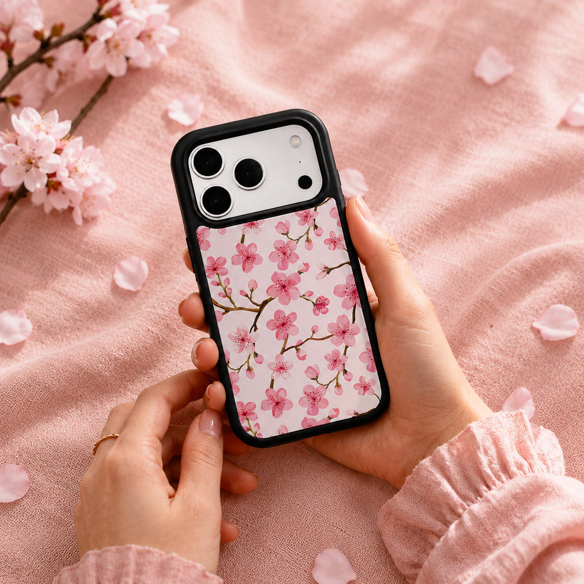 Pink Floral Designer iPhone 17 Pro Max Case – Cherry Blossom | MagSafe — view 3