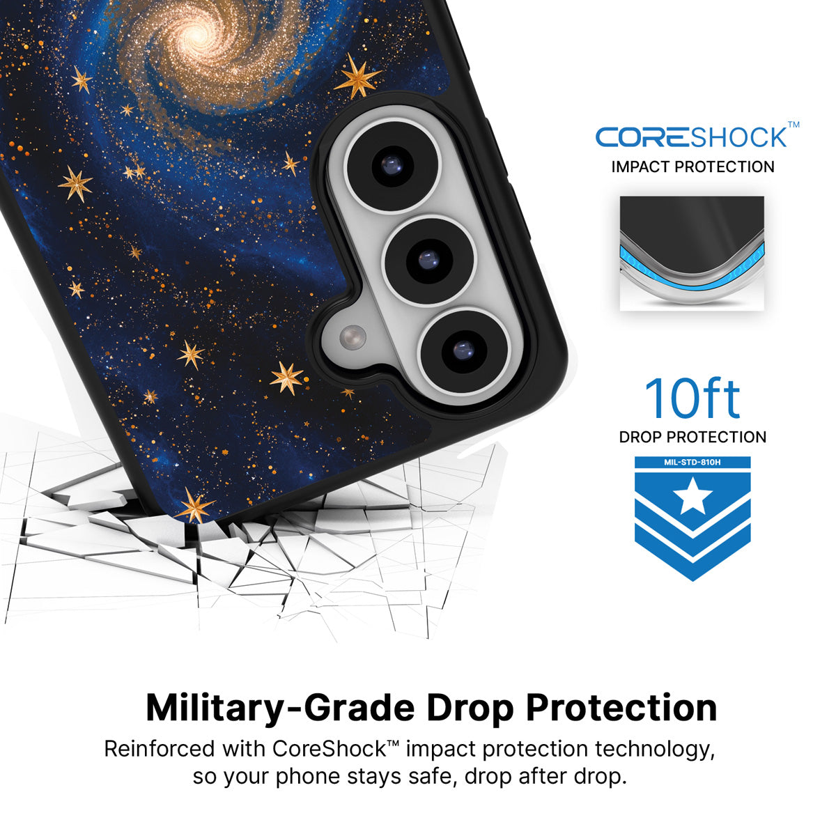 Cosmic Tide Samsung Galaxy S26 Plus case with 10ft military-grade drop protection