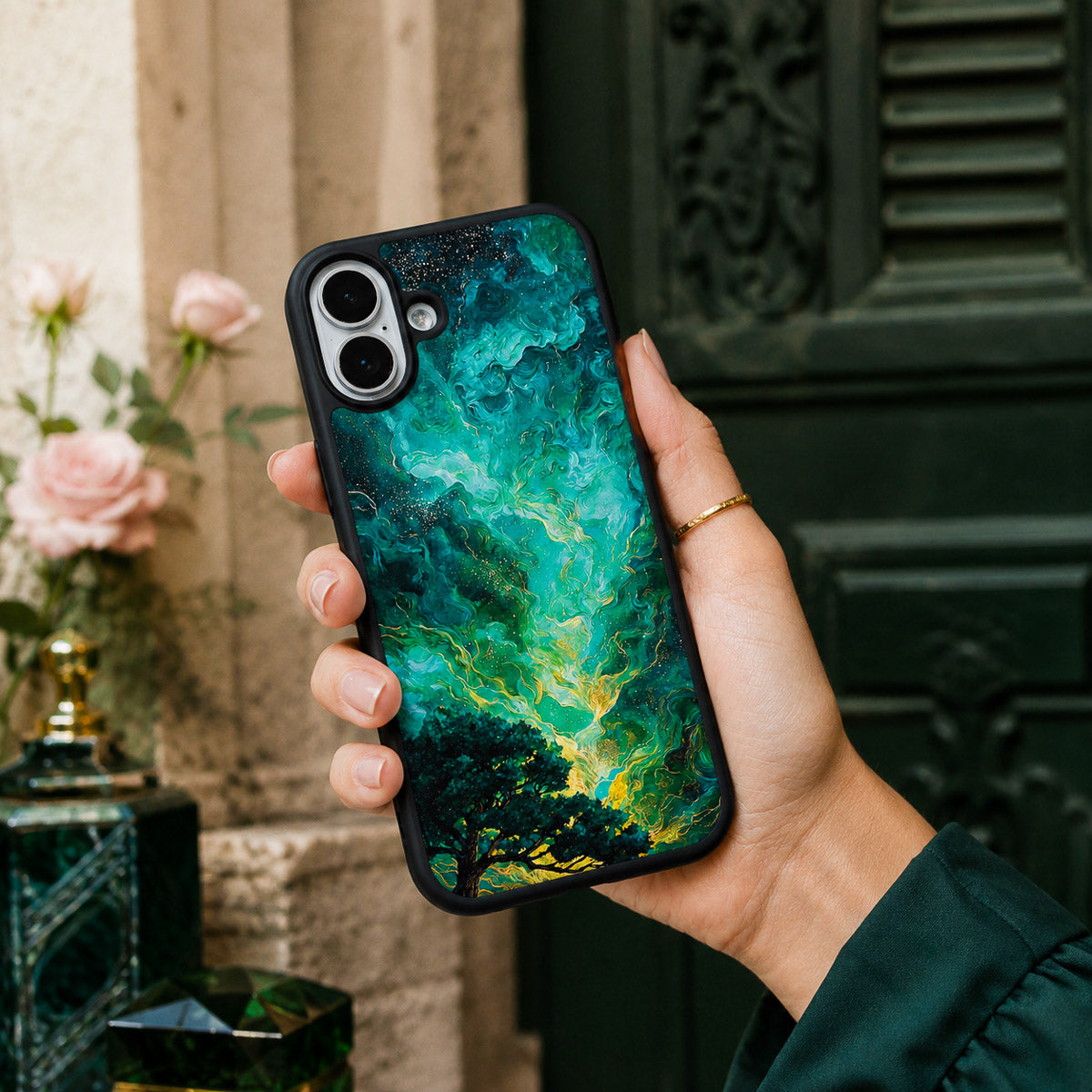 Dark Green Designer iPhone 17 Case – Emerald Storm | MagSafe — view 2