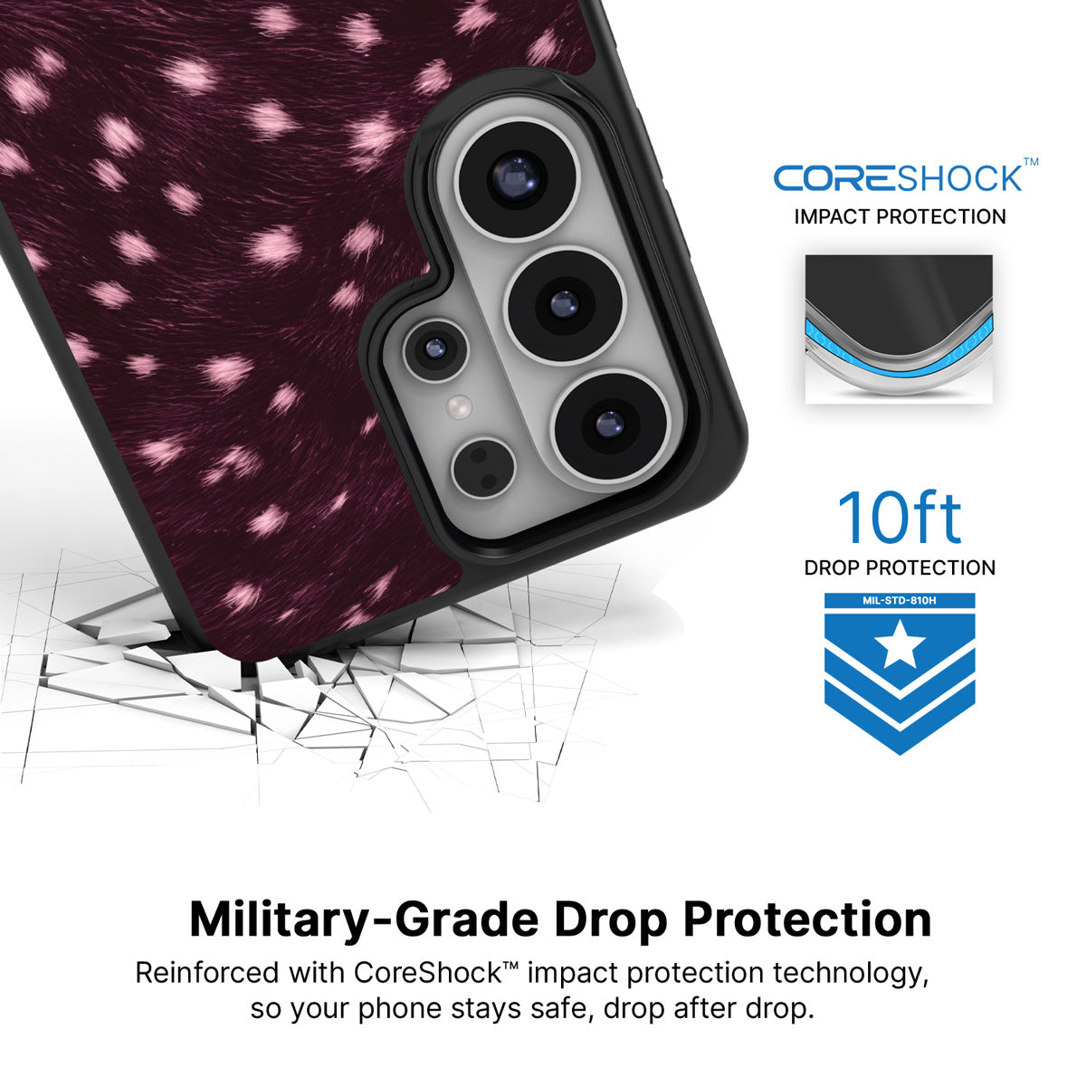 Fawn Spots Samsung Galaxy S26 Ultra case with 10ft military-grade drop protection