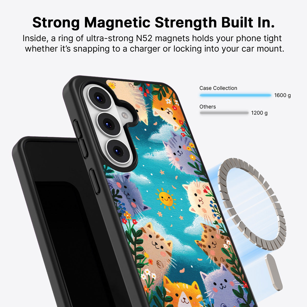 Samsung Galaxy S26 Qi2 magnetic case with N52 magnets – Garden Kittens design