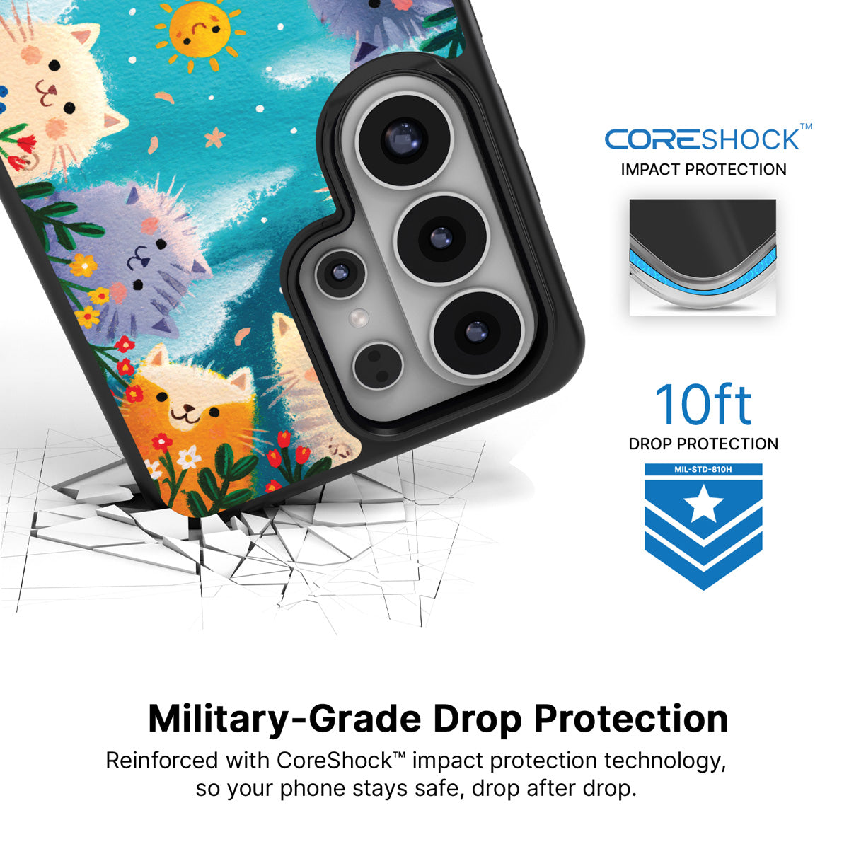 Garden Kittens Samsung Galaxy S26 Ultra case with 10ft military-grade drop protection