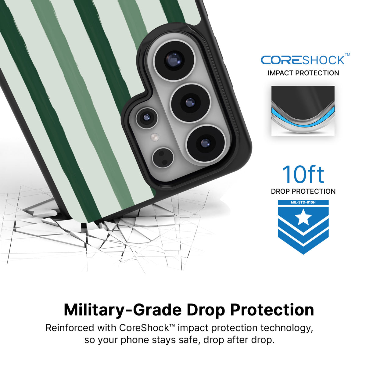 Green Watercolor Stripes Samsung Galaxy S26 Ultra case with 10ft military-grade drop protection