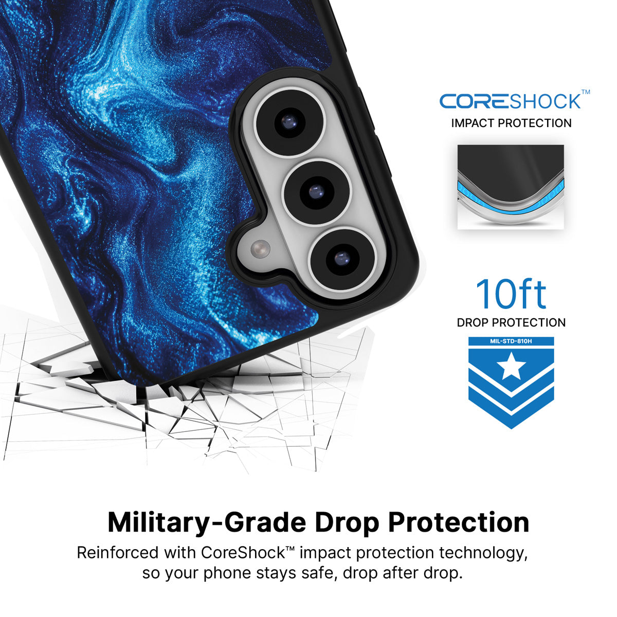 Indigo Impasto Samsung Galaxy S26 Plus case with 10ft military-grade drop protection