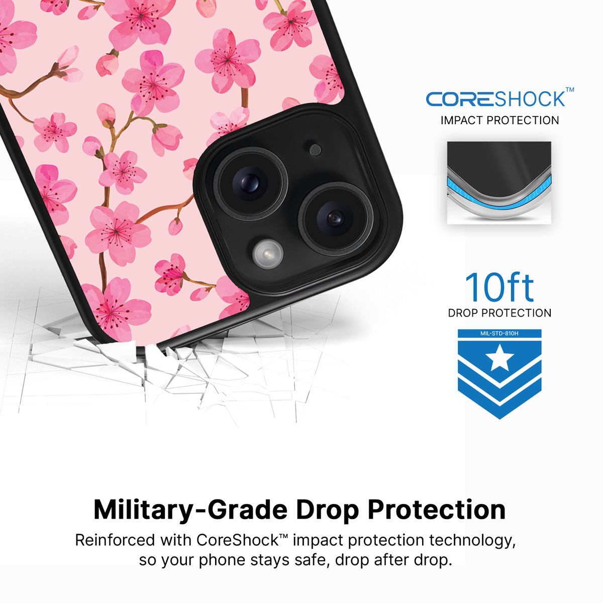 Cherry Blossom iPhone 13 case with drop protection
