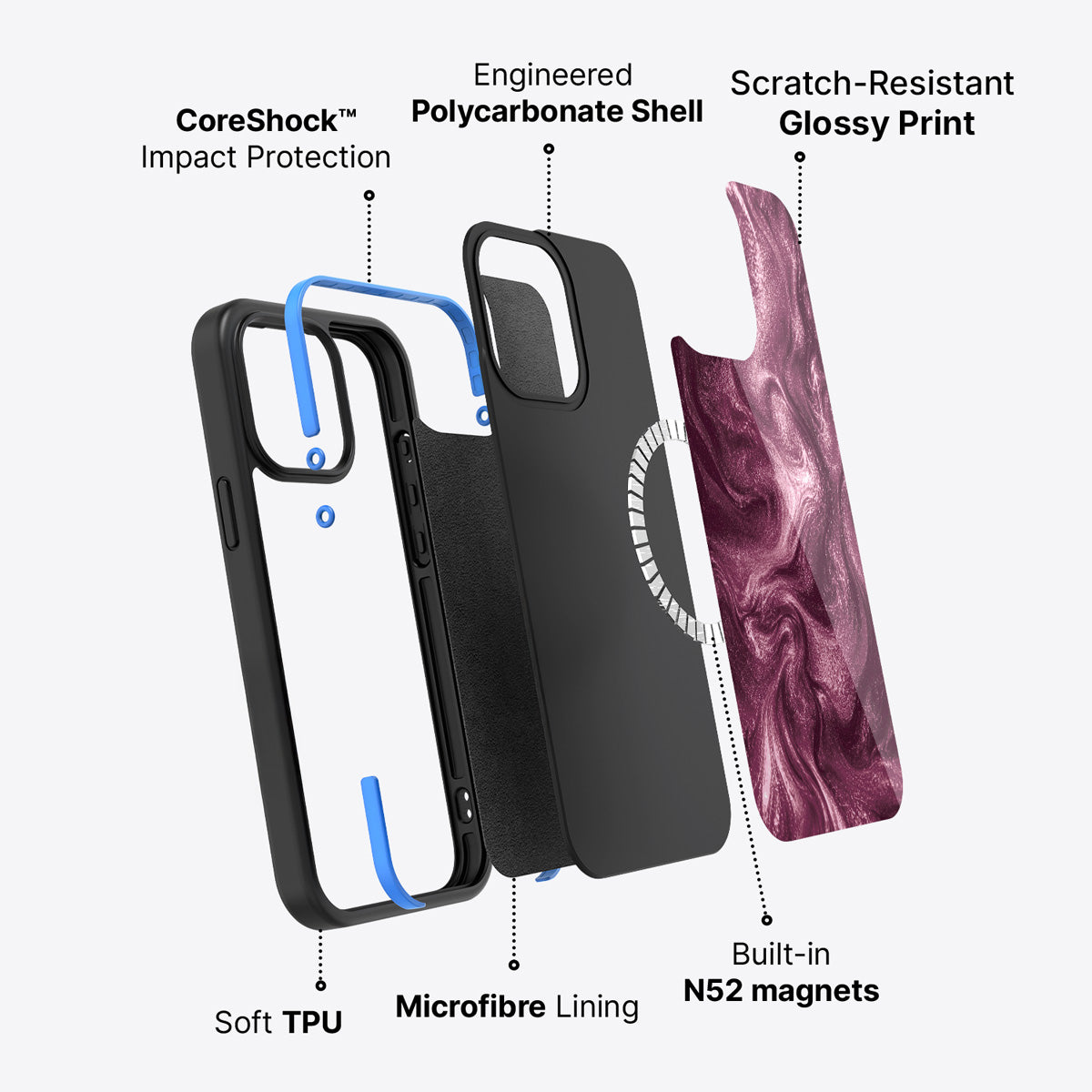 iPhone 13 case construction – Wine Shimmer phone case