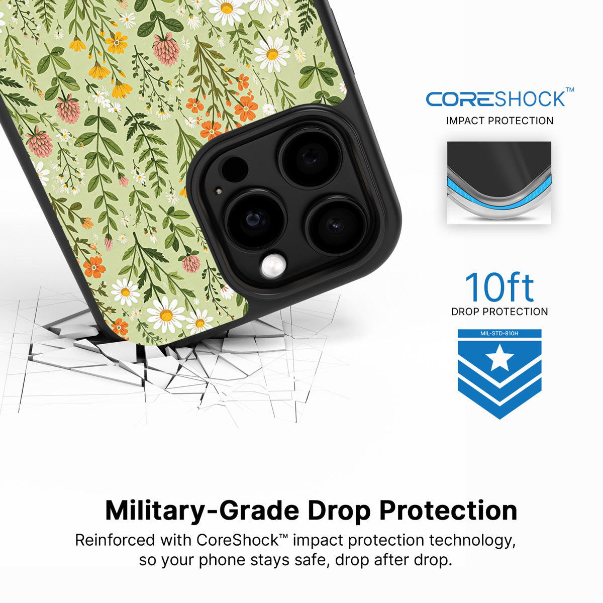 Wildflower Meadow iPhone 13 Pro case with drop protection