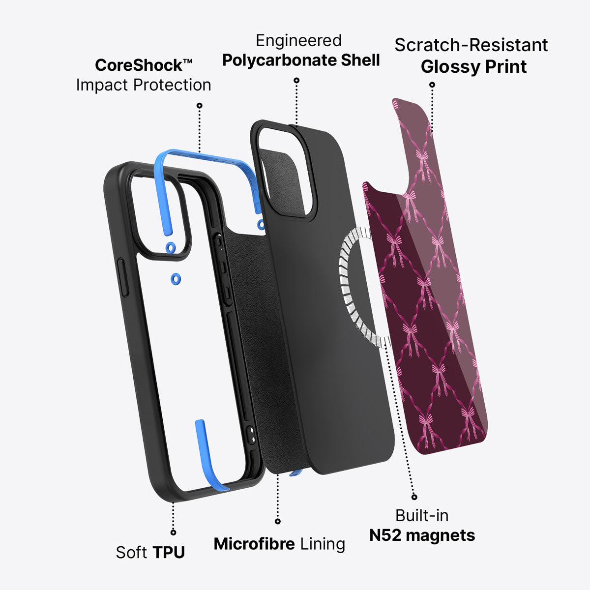 iPhone 14 case construction – Bordeaux Bow phone case
