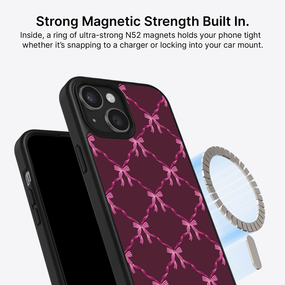 iPhone 14 MagSafe case – Bordeaux Bow design