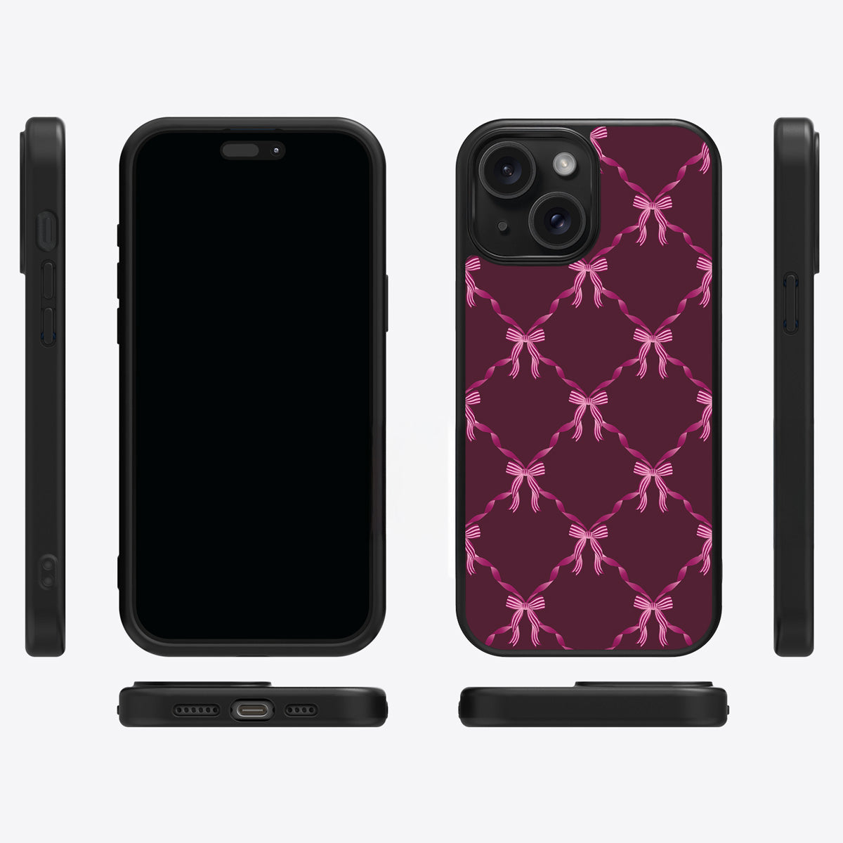 Bordeaux Bow iPhone 14 case cover – multi-angle view