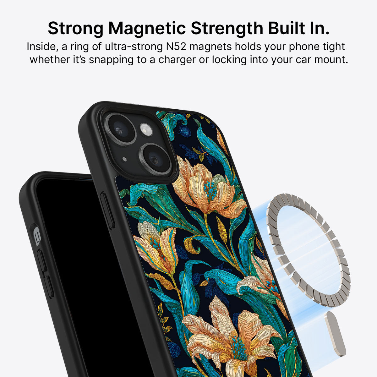Blue Floral Designer iPhone 14 Case – Tulip Play | MagSafe