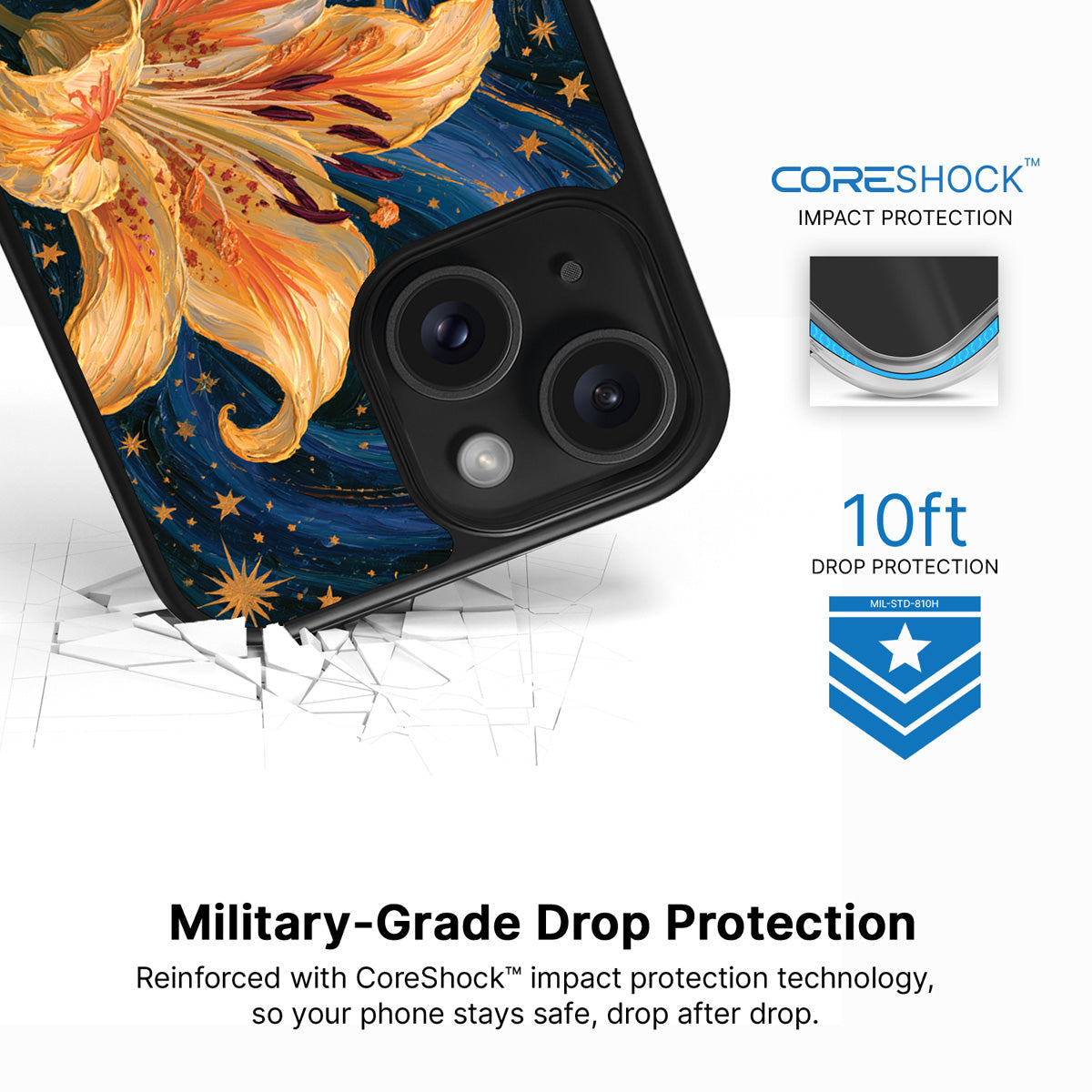 Celestial Bloom iPhone 14 Plus case with drop protection