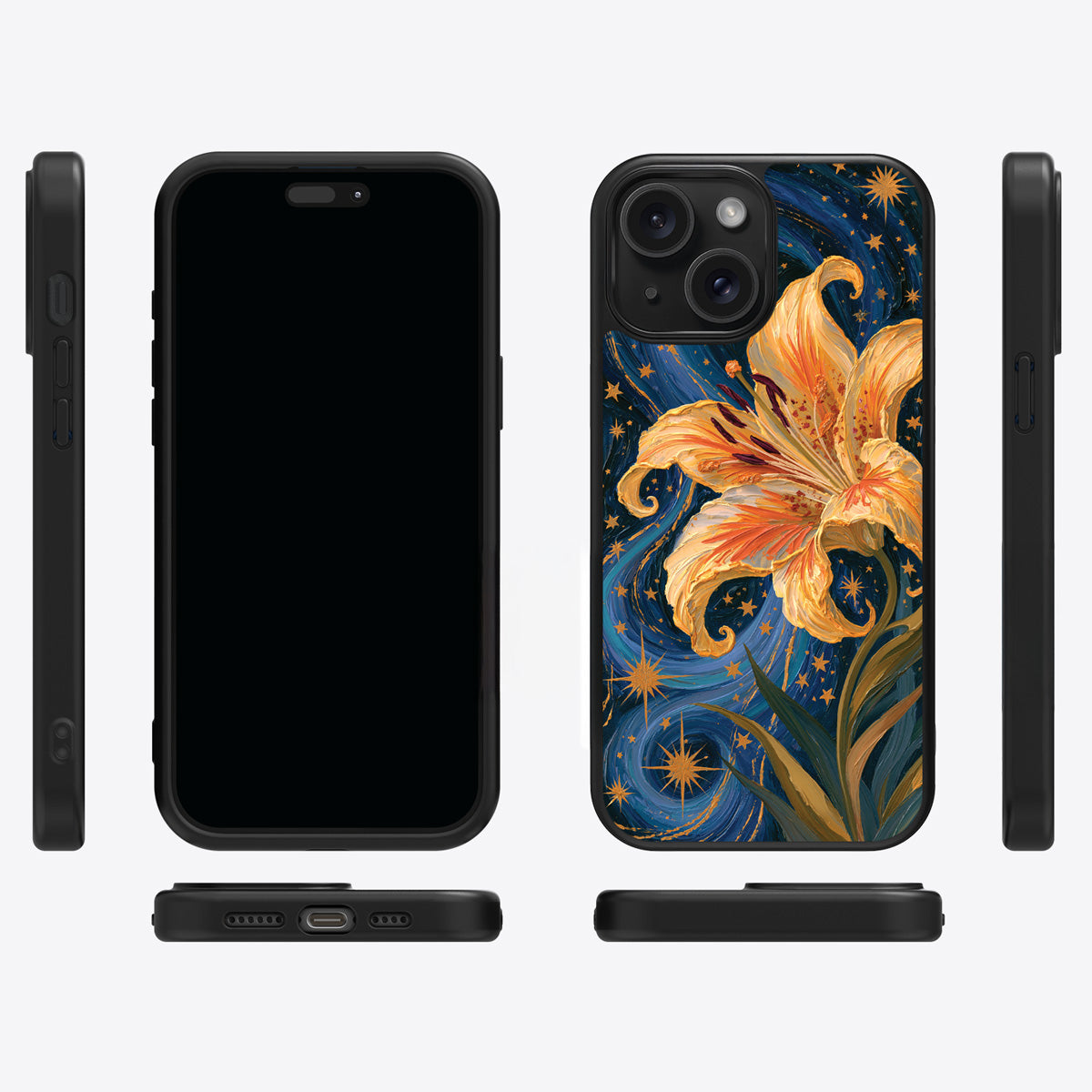 Celestial Bloom iPhone 14 Plus case cover – multi-angle view