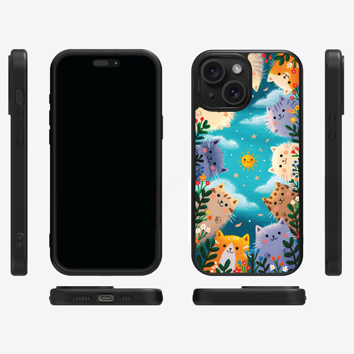 Garden Kittens iPhone 14 Plus case cover – multi-angle view
