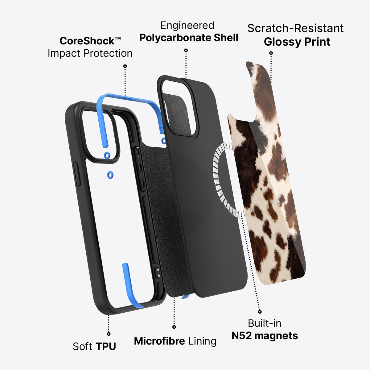 Cowhide Designer iPhone 14 Plus Case – Swiss Cow | MagSafe — view 3