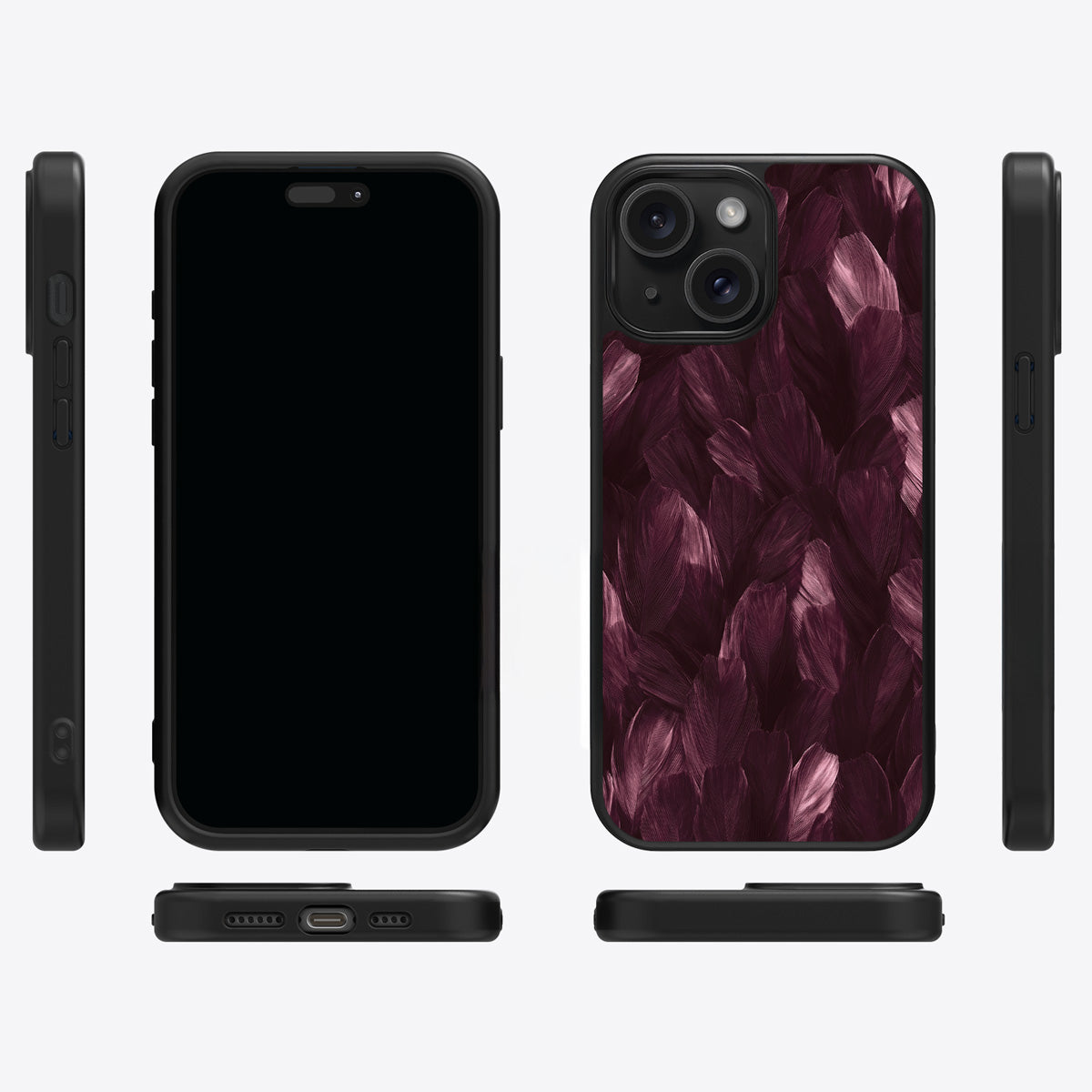 Wine Plumage iPhone 14 Plus case cover – multi-angle view