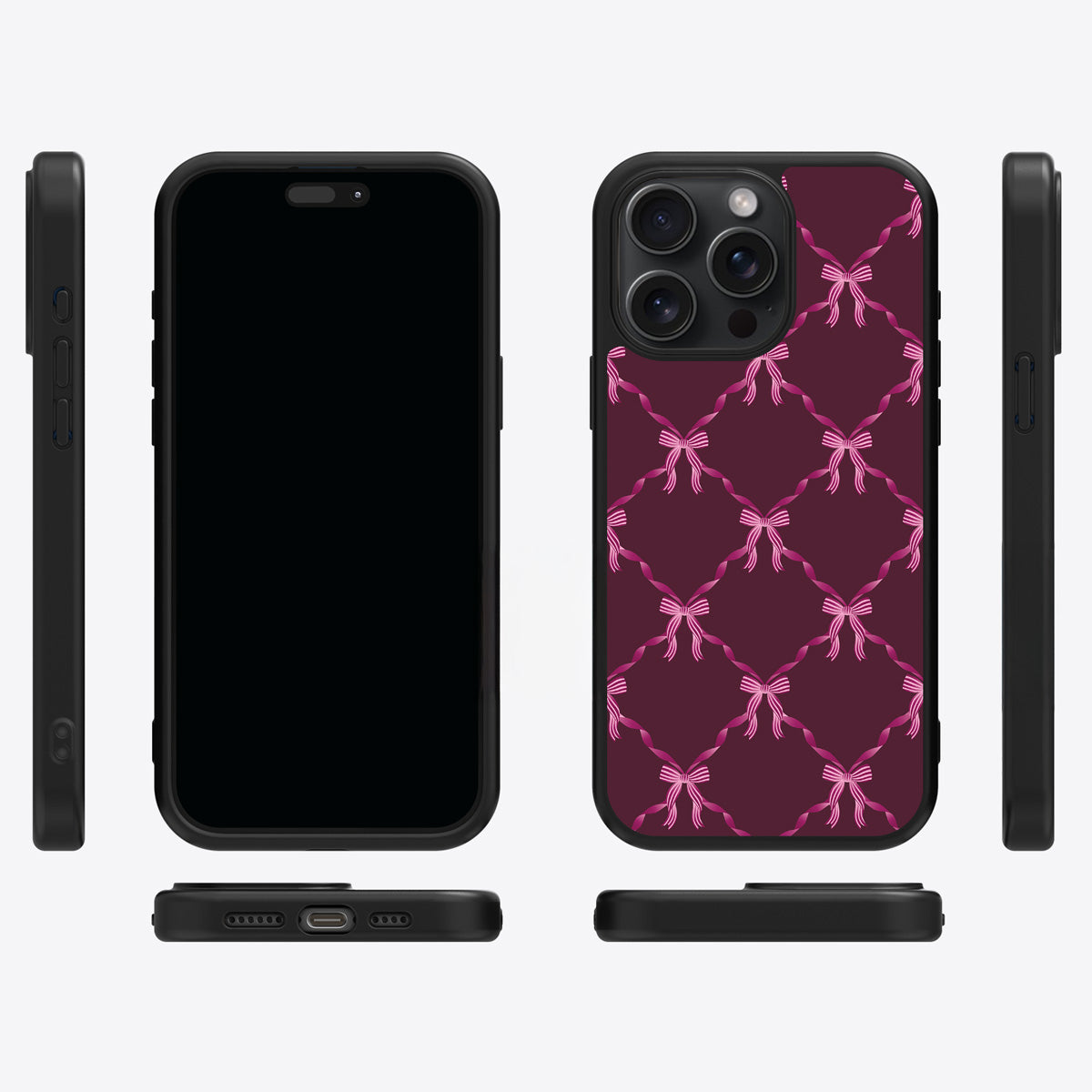 Bordeaux Bow iPhone 14 Pro case cover – multi-angle view