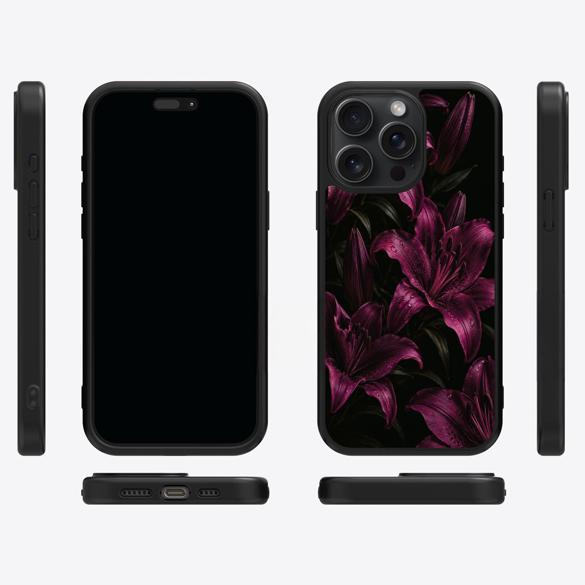 Burgundy Lily iPhone 14 Pro case cover – multi-angle view