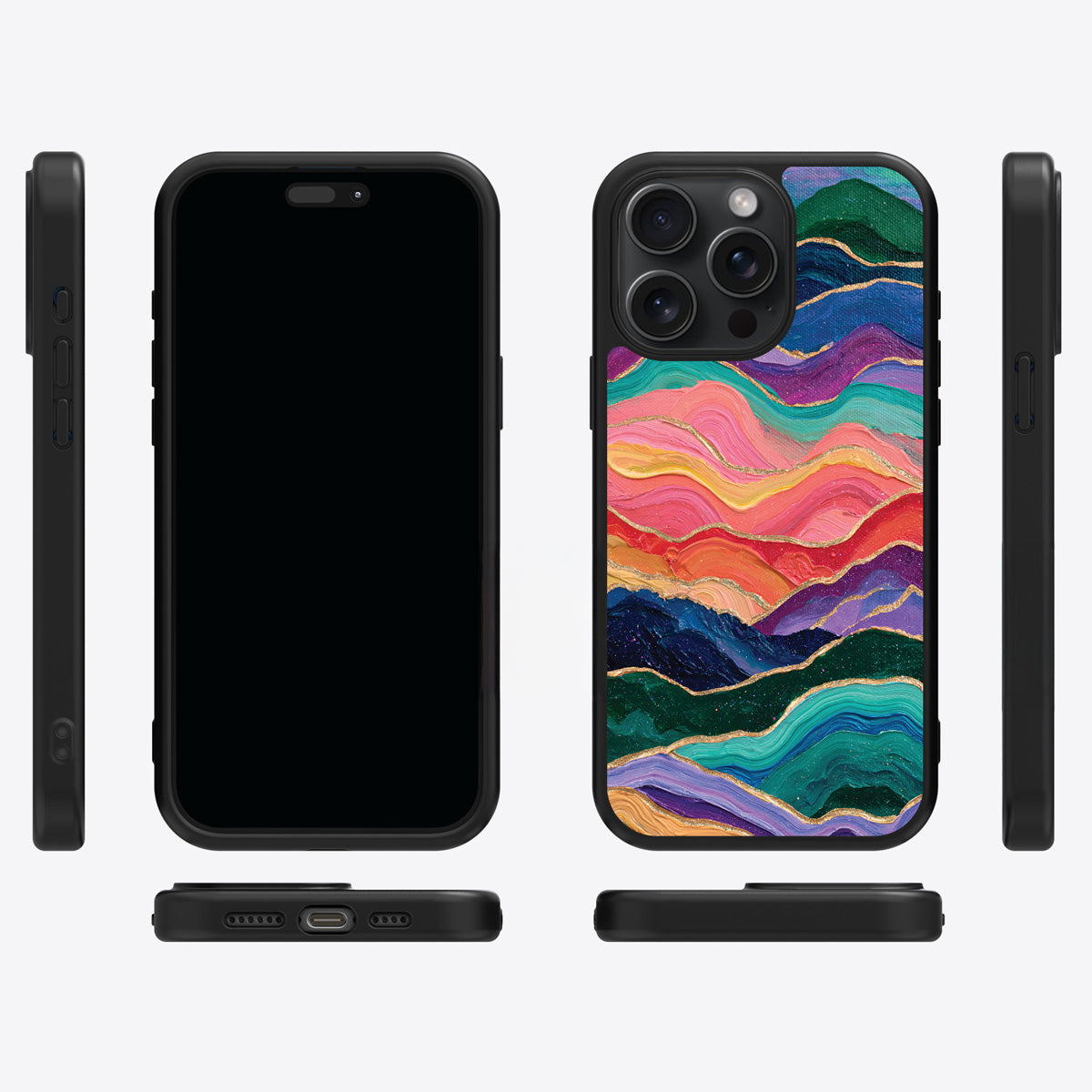 Painted Peaks iPhone 14 Pro case cover – multi-angle view