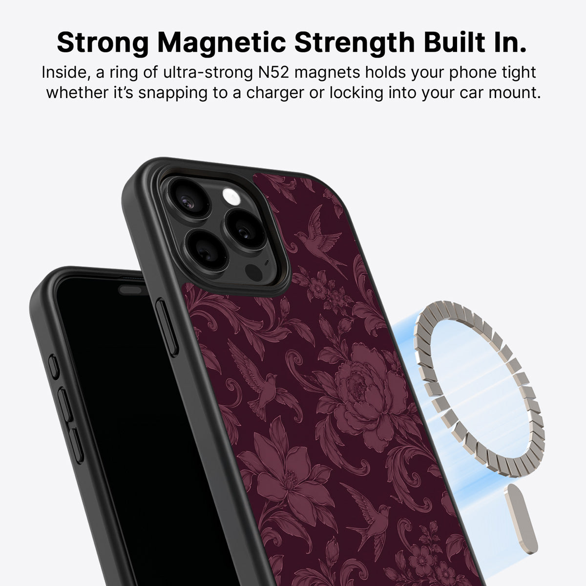 iPhone 14 Pro MagSafe case – Swallow Damask design