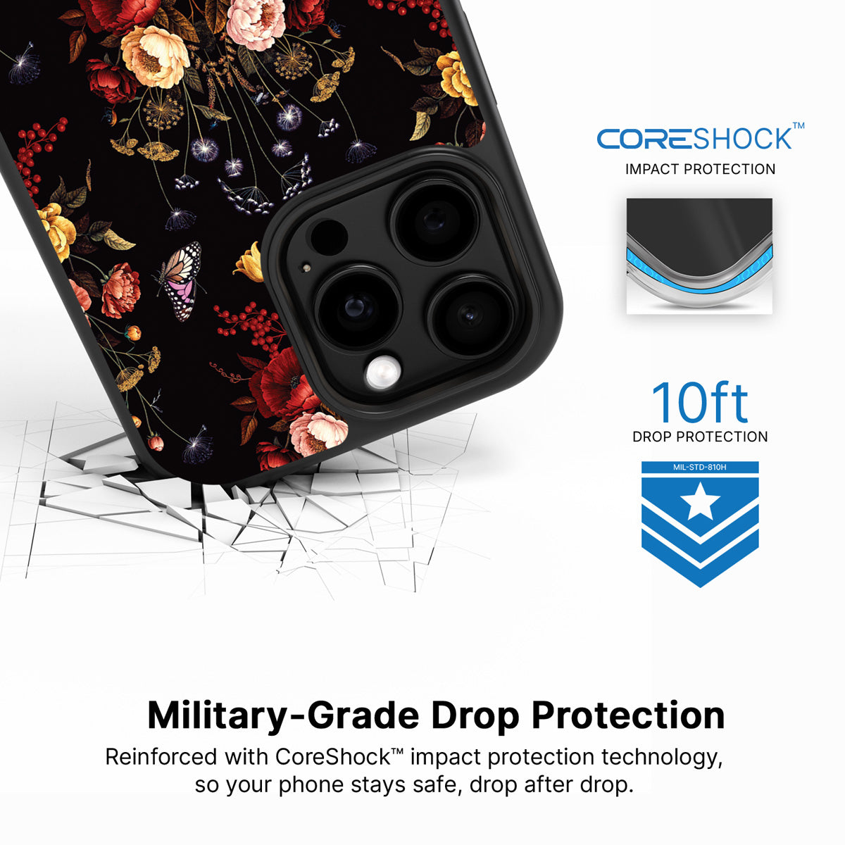 Kelmscott Bloom iPhone 14 Pro Max case with drop protection