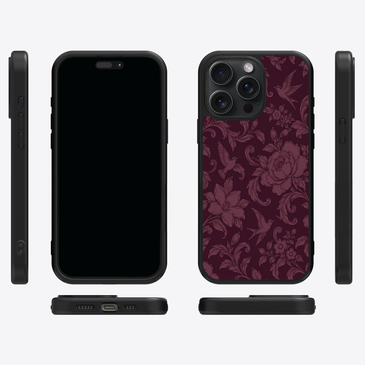 Swallow Damask iPhone 14 Pro Max case cover – multi-angle view