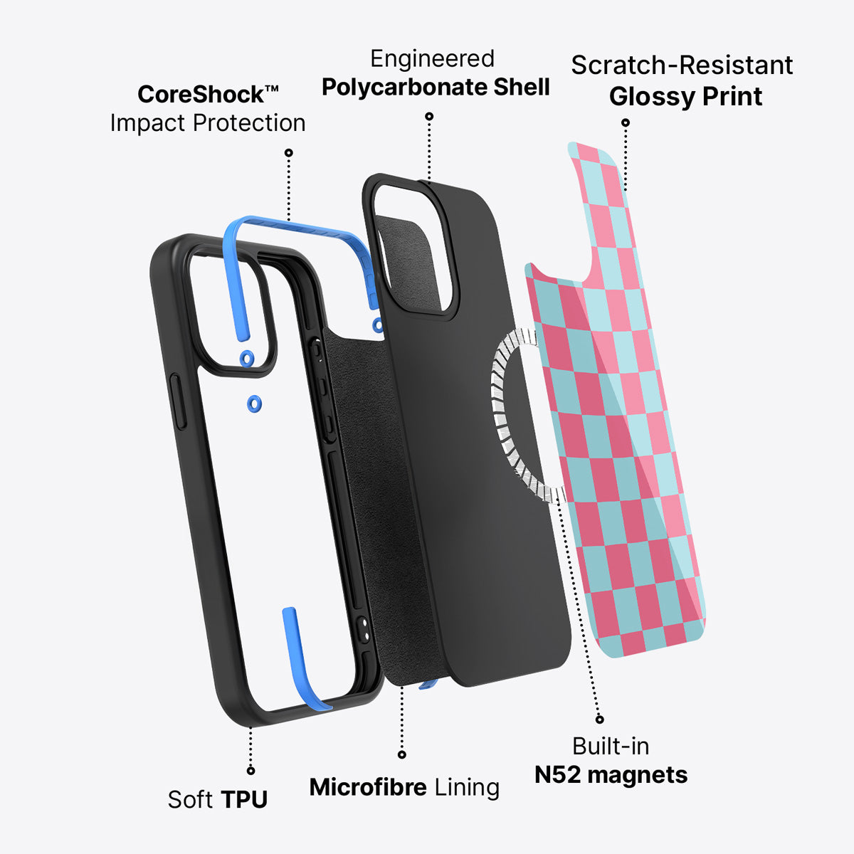 Blue Checkered Designer iPhone 15 Case – Candy Floss | MagSafe — view 3