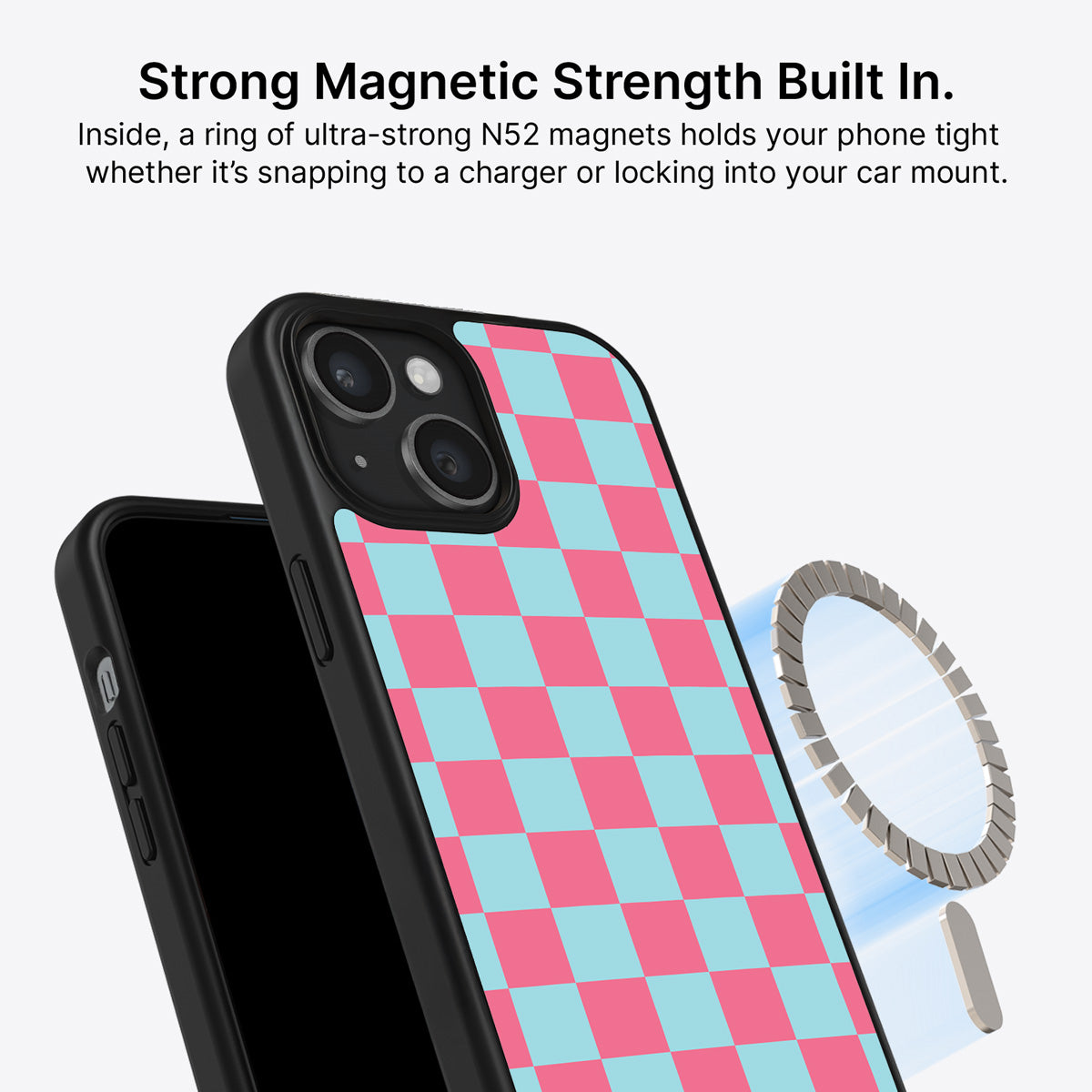 Blue Checkered Designer iPhone 15 Case – Candy Floss | MagSafe — view 4