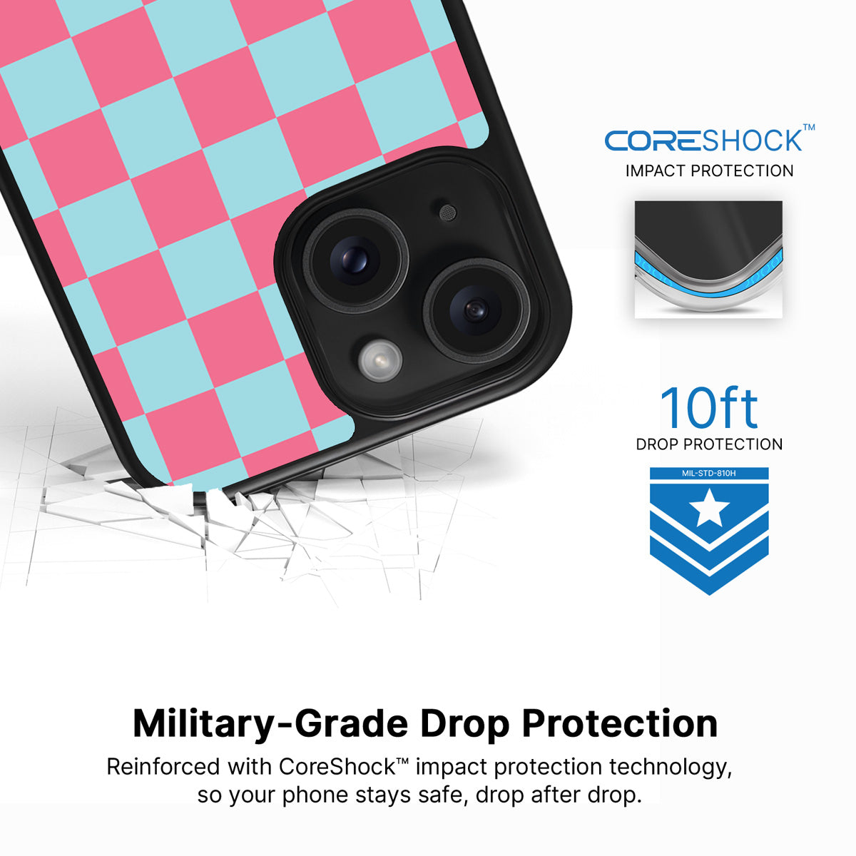 Blue Checkered Designer iPhone 15 Case – Candy Floss | MagSafe — view 5