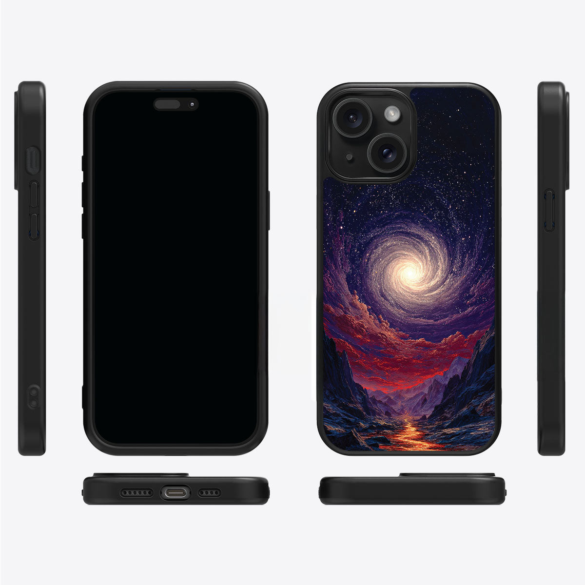 Cosmic Vortex iPhone 15 case cover – multi-angle view